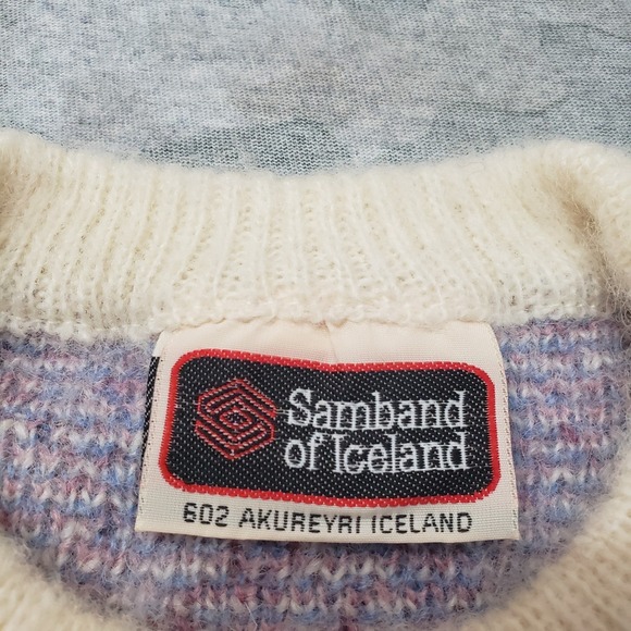 VTG Samband Of Iceland Sweater Women Large Beige Pullover Wool Fair Isles Nordic - Picture 4 of 10